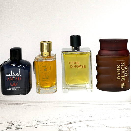 SET 4 PARFUMURI BARBATI - AJMAL, RYAL, TERRE D'HORSE & DARK BLACK OUD