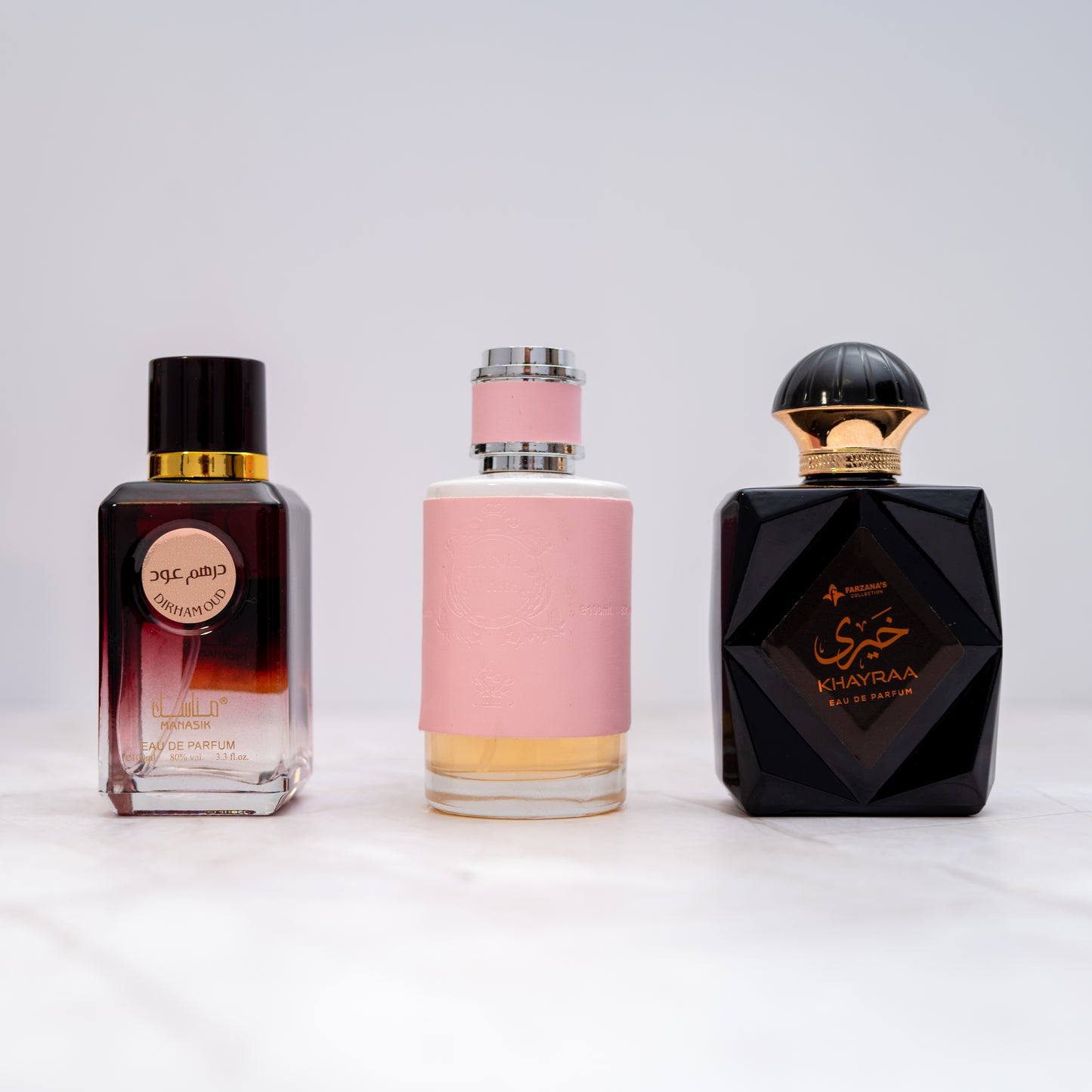 SET 3 PARFUMURI DAMA 100ml - DIRHAM OUD, LA NIA WHITE & KHAYRAA