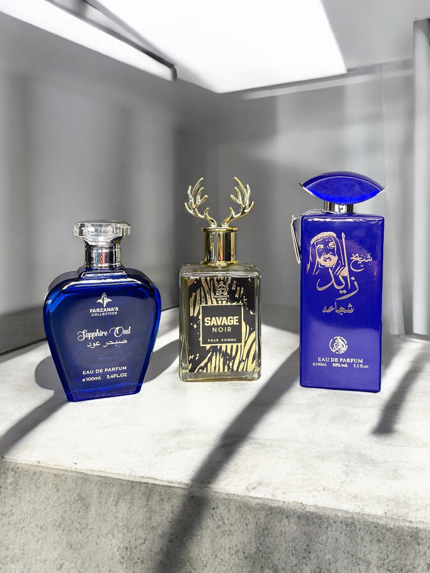 SET 3 PARFUMURI ARABESTI BARBATI 100ml - Sapphire Oud, Sheikh Zayed, Savage Noir